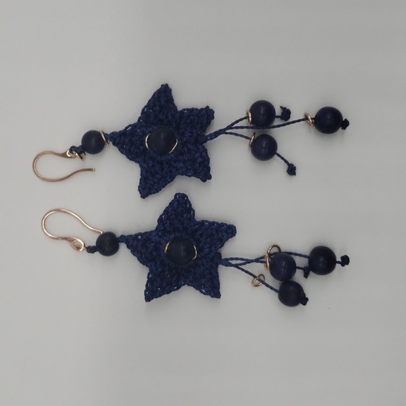 500- Crochet Stars Dangle Handmade Earrings NWT - Picture 4 of 4